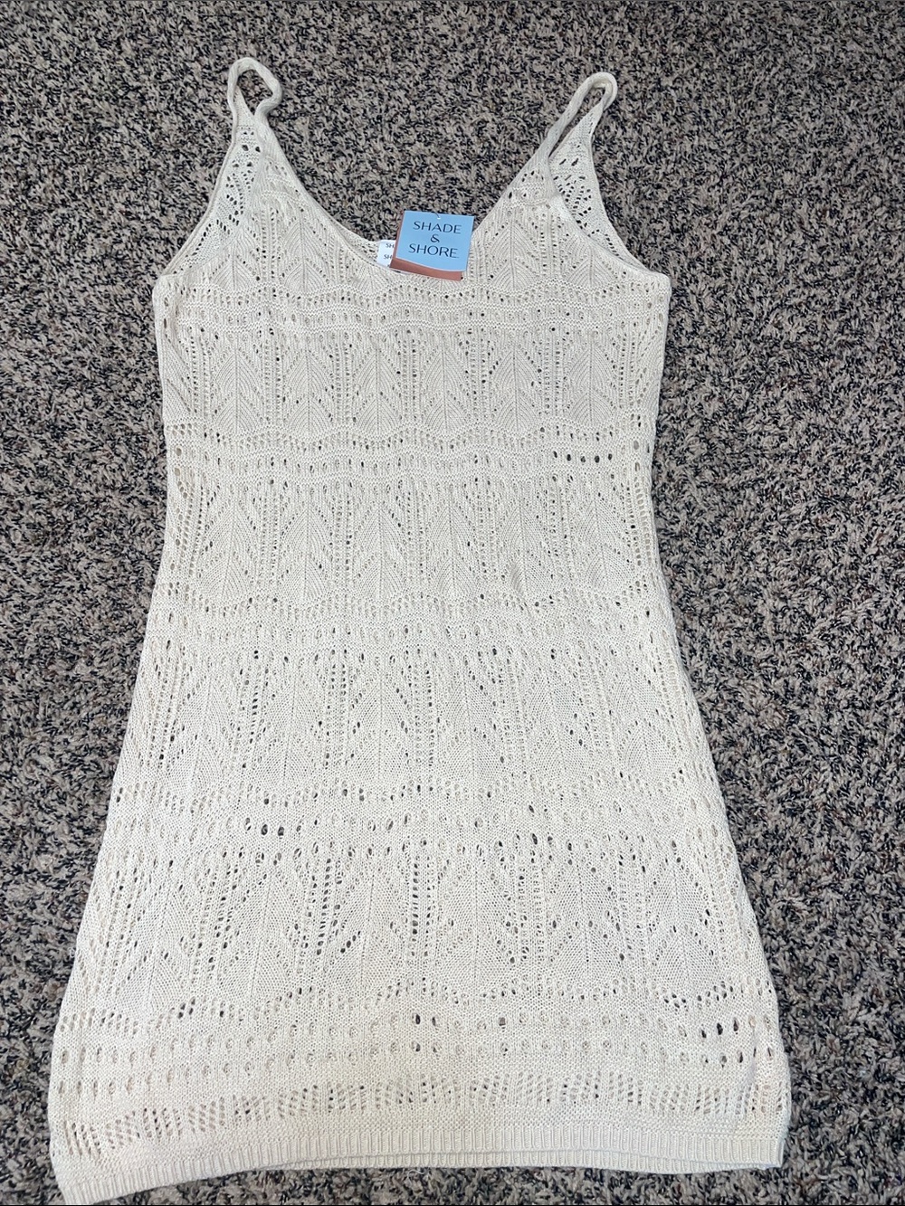 Shade & Shore Ivory Crochet Slip Mini Dress Coverup Woman’s XL (16) NWT